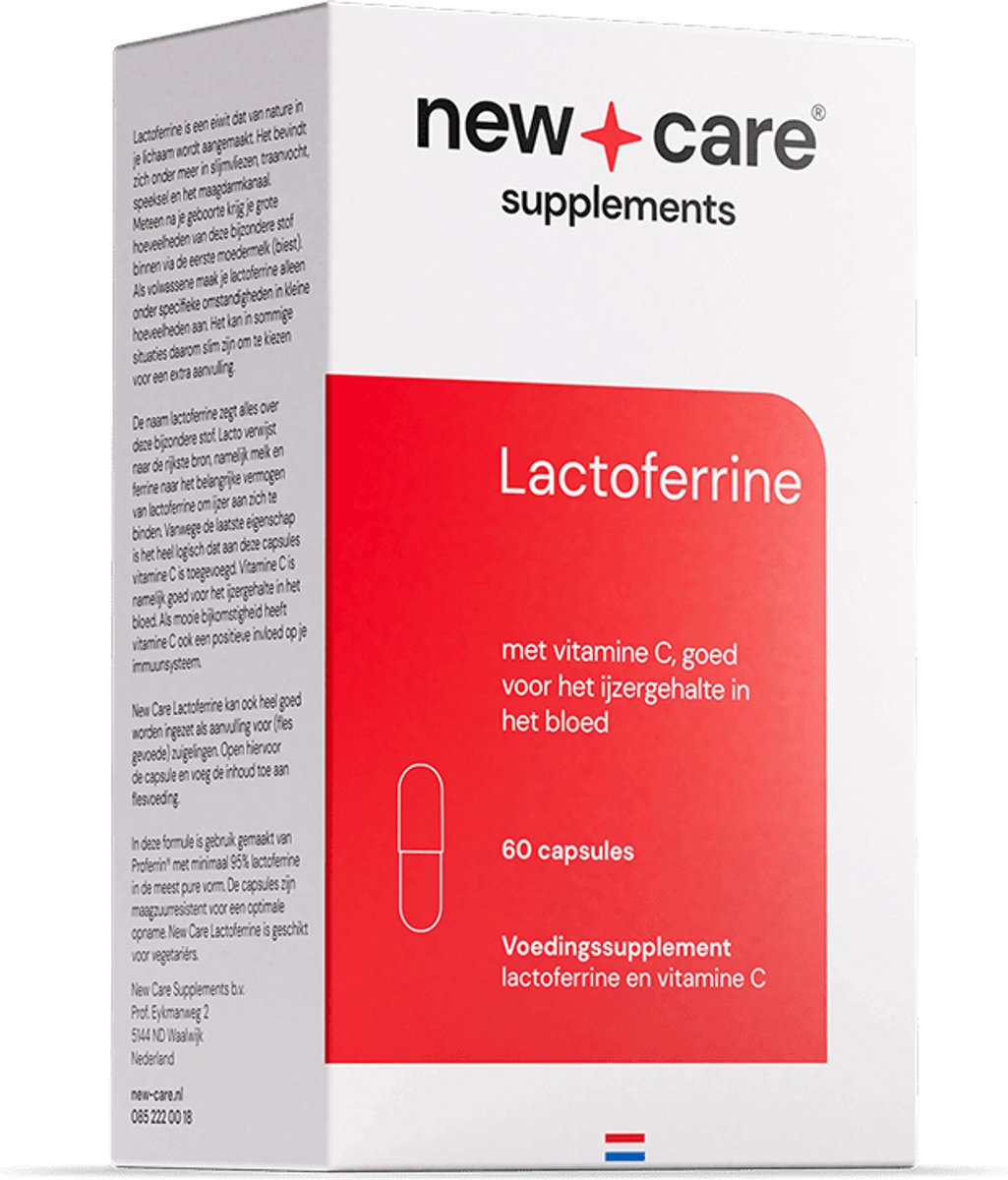 Goedkoopste New Care Lactoferrine 150mg - goed ijzergehalte - lichaamseigen eiwit - 60 capsules - vegetarisch
