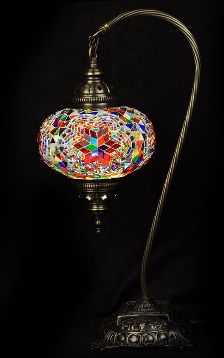 Turkse Tafellamp - Boogmodel Mozaïek - Handgemaakt - 1 stuk - Multicolour mix 43 cm
