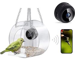 Vogelvoederhuisje - Voederbak voor vogels - Slimme vogelvoederbak - Realtime monitoring buitenshuis - Met HD-camera - Vogelvoederschaal - ideaal voor tuin en ronde hangende eenheden - wit (rond)
