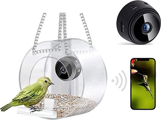 Vogelvoederhuisje - Voederbak voor vogels - Slimme vogelvoederbak - Realtime monitoring buitenshuis - Met HD-camera - Vogelvoederschaal - ideaal voor tuin en ronde hangende eenheden - wit (rond)