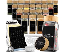 Soothe 24 Glazen Kruidenpotjes Vierkant met Bamboe Deksel – 2 Soorten Strooideksels – Kruidenstrooier – Spice Jars – Complete Set incl Kruiden Stickers, Krijtstift en Accessoires – 120ml Soothe 24 Glazen Kruidenpotjes Vierkant met Bamboe Deksel – 2 Soorten Strooideksels – Kruidenstrooier – Spice Jars – Complete Set incl Kruiden Stickers, Krijtstift en Accessoires – 120ml