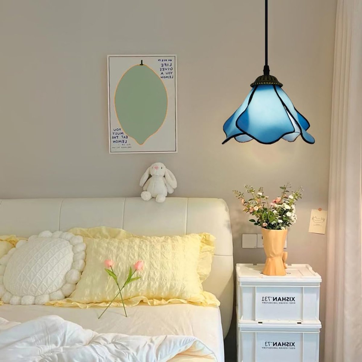 Vintage Tiffany-stijl plafondlamp - Glas-in-lood - Blauw - E27 | bol