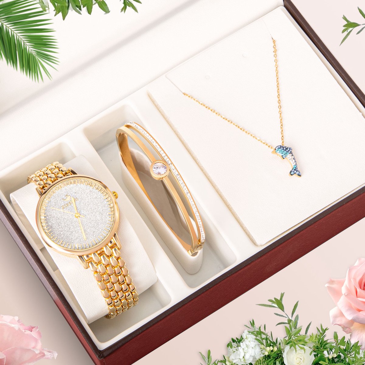 IBETTERTEC Dameshorloge - Kwarts - Dames sieraden set - Dames ketting - Dames armband - Cadeauverpakking- Inclusief luxe geschenkdoos