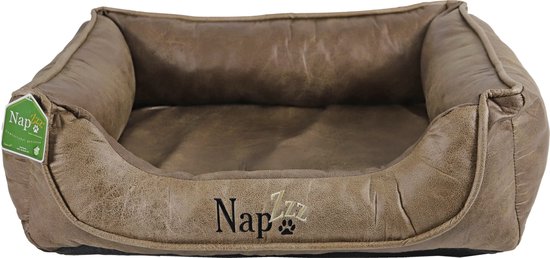 NapZZZ Lit/Divan pour chien M 90x75x25 cm Aspect cuir Marron Orthopédique