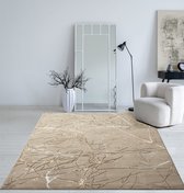 the carpet Mila – Modern vloerkleed met takkenmotief en glansstructuur, geschikt voor woonkamer en hal, beige met bruin takken, 80 x 300 cm