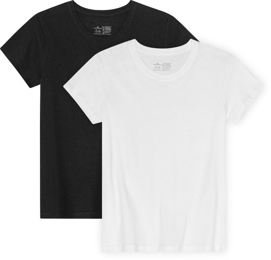 DANISH ENDURANCE T-Shirt voor Dames - Crew Neck - Wit/Zwart - 2-pack - Maat XL