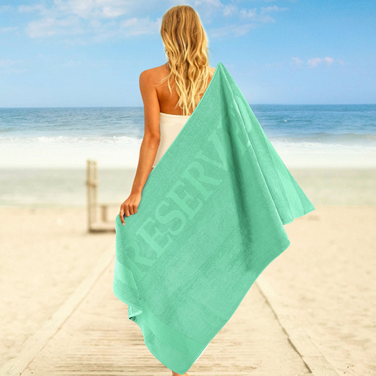 Zavelo Strandlaken - Beach Claim - Seagreen (100x180 cm) - Extra Groot - 100% Katoen - Heerlijk Zacht - Hoogwaardige Kwaliteit