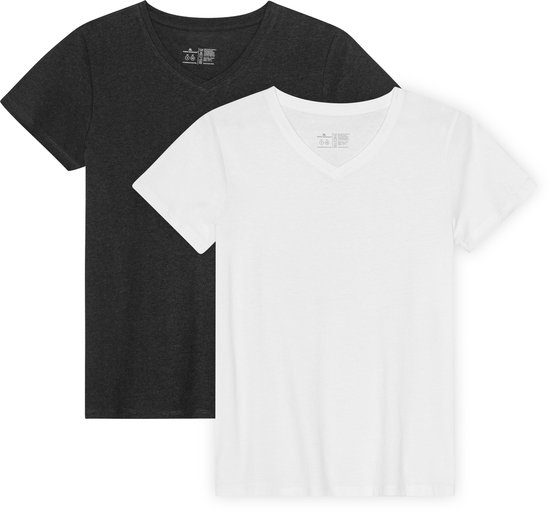T-Shirt DANISH ENDURANCE - Col V- Femme - Wit et Zwart - Lot de 2 - Taille L