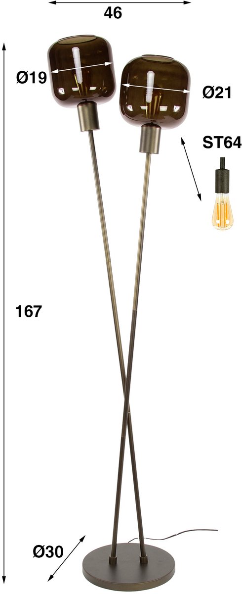 PS-Collection Vloerlamp Bronza 2L - Brons - Metaal/Glas - 46x30x167 cm - vloerlampen woonkamer, staanlamp, vloerlamp zwart, vloerlamp industrieel, vloer lamp, staande lampen woonkamer, staande lampen, staande lamp industrieel thumbnail 4