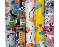 Product afbeelding van 5 rollen Inpakpapier KIDS COLLORS Cadeau inpak papier 5 ROLLEN -70x200cm.