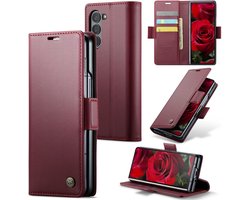 Zandarix Geschikt voor Samsung Galaxy Z Fold 6 5G - Lederen Flip Wallet - Kaartenvakken - Standfunctie - Magneet - Book Case Hoesje - Rood