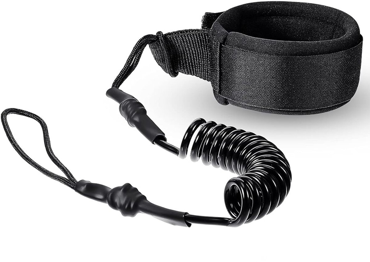 Surfboard Leash - 10 ft touw - Gerolde surfplanktouwen - Surfen - Boardtouwen - Paddleboard Polsleiband - Stand Up Paddle Board-touwen, longboards, paddleboardaccessoires - Watersport Accessoire - Zwart