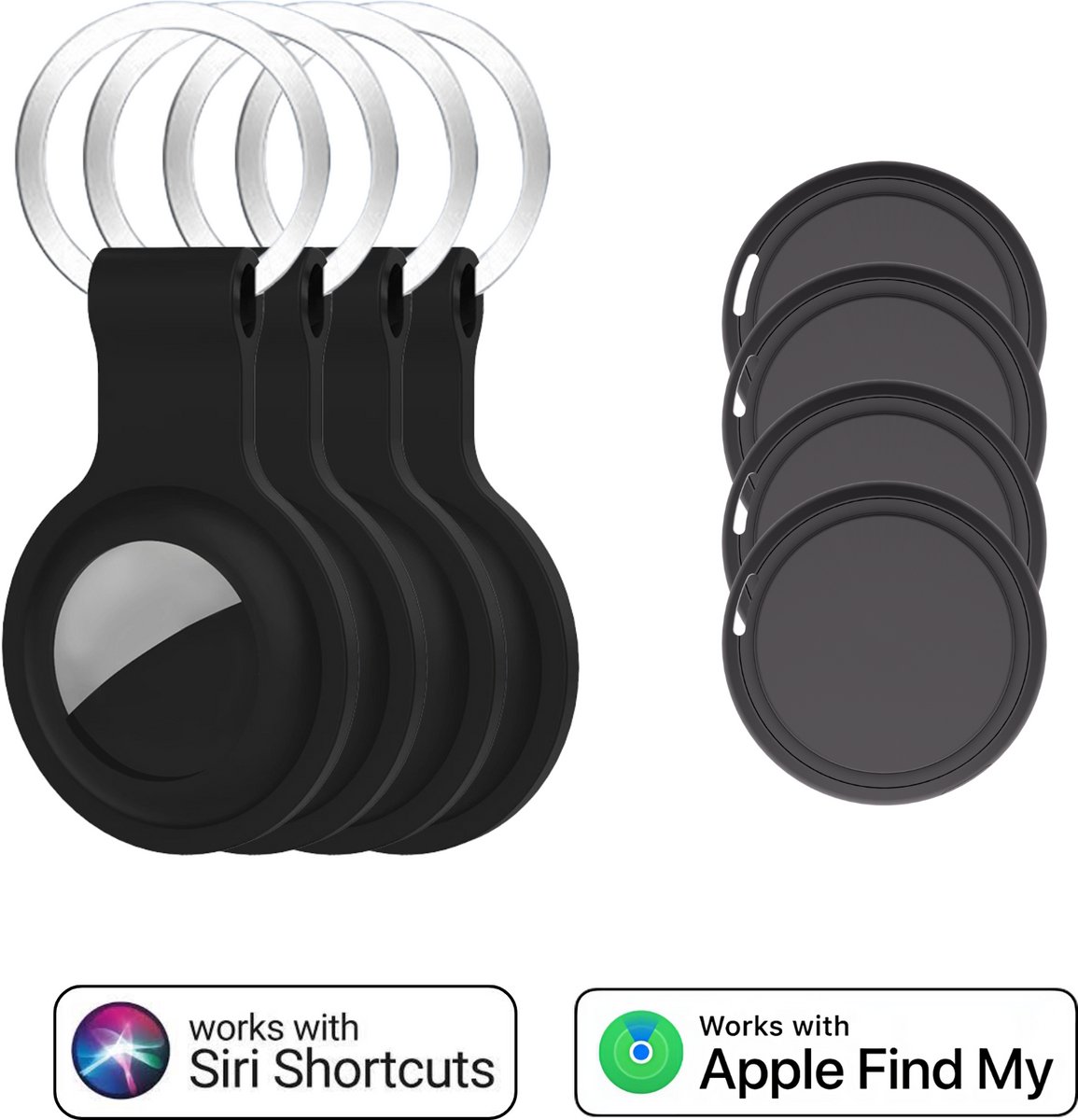 GPS Trackers Geschikt voor Apple iPhone 4 Stuks – Zwarte Bluetooth Tracker – Sleutelhanger – Werkt met Find My – WiseQ