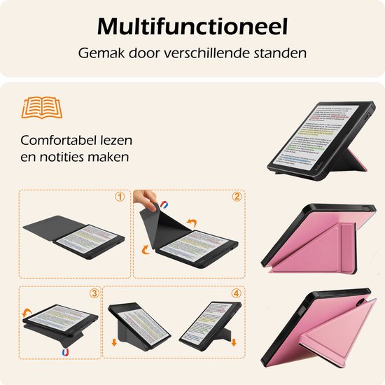 Hoesje Geschikt voor Kobo Libra Colour Hoes Book Case - Hoes Geschikt voor Kobo Libra Colour Hoesje Book Cover - Roze van Merkloos — afbeelding 3