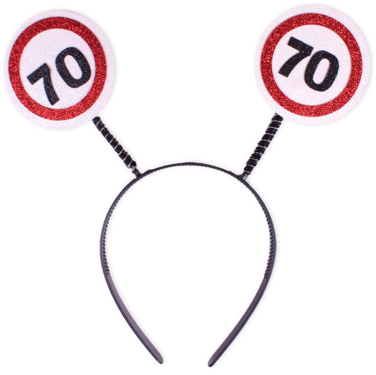 Verjaardag diadeem | zwart met 2 x rood witte verkeersborden | leeftijd 70 jaar