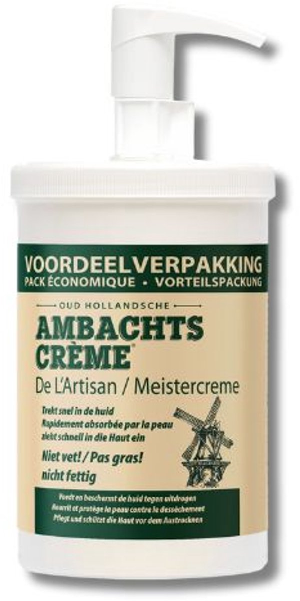 Ambachtscrème 1000ml, MJ Drent Products BV, Oud Hollandsche Ambachtscrème, bodycrème, handcrème, voetcrème, droge handen, droge voeten