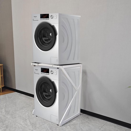 Foto: Seraluxe wasmachine kast wasmachine verhoger metaal wit universeel wasmachine en droger kast wasmachine ombouw wasmachinerek wasmachine sokkel robuust stabiel stevig anti vibratie