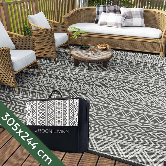 Kroon Living® Buitenkleed XXL - 305x244 cm - Gerecycled Materiaal - Duurzaam - Tuintapijt - Buitentapijt - Picknickkleed - Vloerkleed - Complete Set Inclusief Draagtas en 4 Haringen
