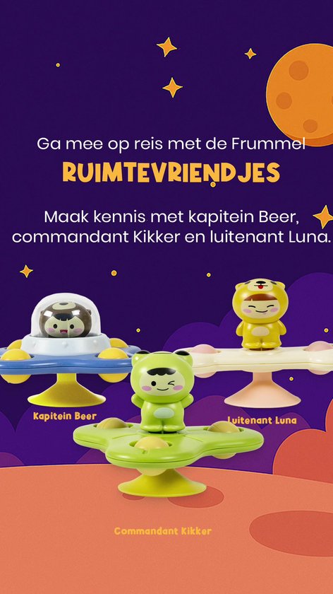Frummel Fidget Spinners met Zuignap – Bad Speelgoed voor Kind en Peuter – Sensorisch Speelgoed Set van 3 – Ruimtevriendjes – Voor Bad, Tafel of Raam