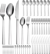 Ménagère 8 personnes Couverts avec Fourchettes, Couteaux, Cuillères, Cuillères à café et fourchettes à pâtisserie 40 pièces - Passe au lave-vaisselle - Acier inoxydable - Argent