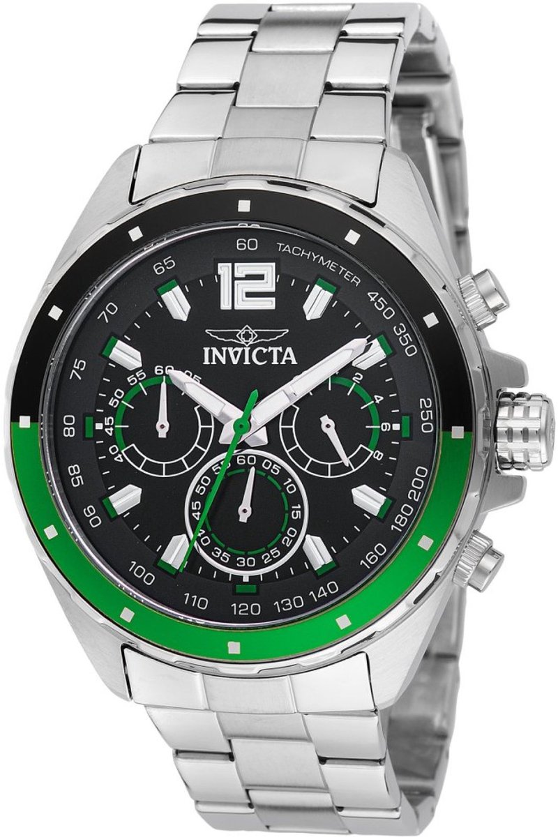 Invicta Speedway 49363 Heren Horloge - Waterdicht - Analoog - Quartz Uurwerk - Roestvrij Staal met zwarte Wijzerplaat - 44mm