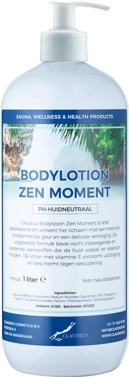 Bodylotion Zen Moment 1 Liter met witte pomp - stijlvolle en duurzame uitstraling