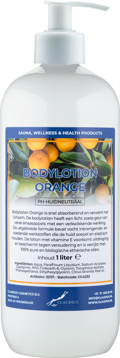 Bodylotion Orange 1 Liter met witte pomp - stijlvolle en duurzame uitstraling