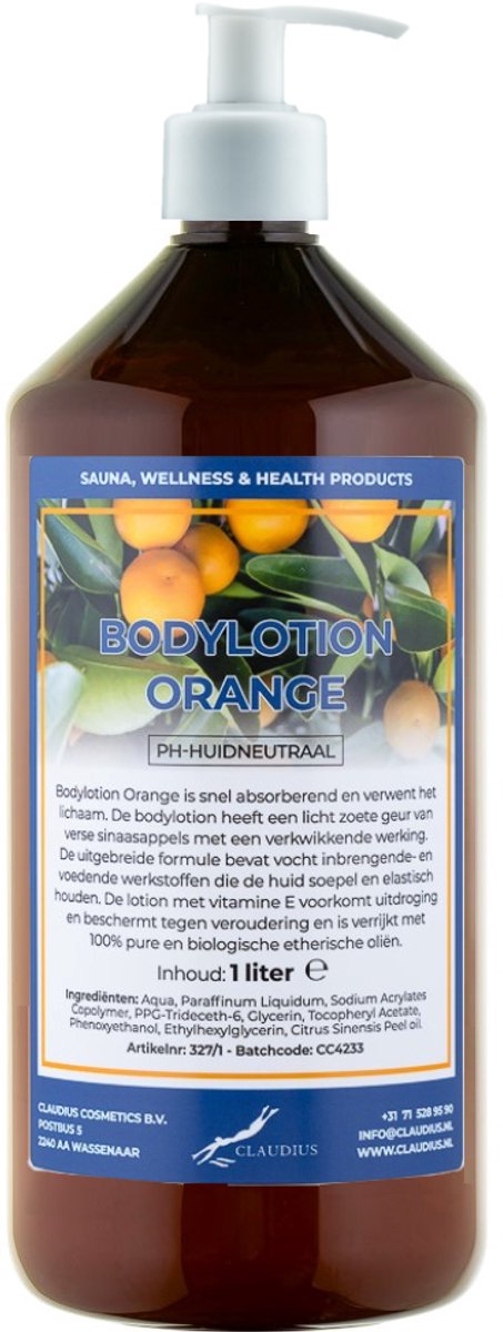 Bodylotion Orange 1 Liter met witte pomp - stijlvolle en duurzame uitstraling