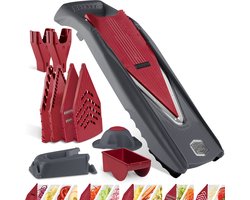 Börner Mandoline Vital Profi Set - 11-delige set | 8 snijtypes | Geschikt als Frietsnijder, rasp... | BPA-vrij en Roestvrij | Antraciet/Rood