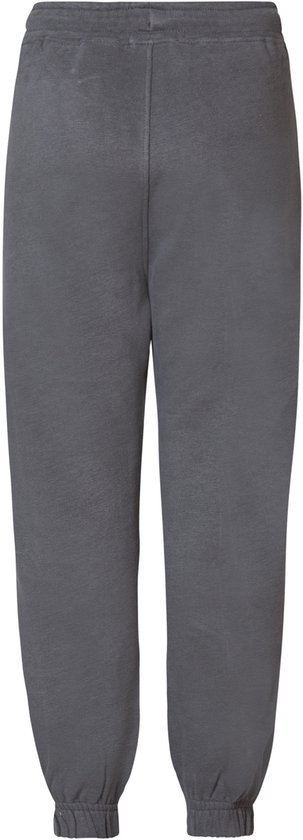Donkergrijze joggingbroek met elastische tailleband en enkels.