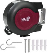 30m Retractable Reel Clothesline with Dual Cable - Wall Mounted Heavy Duty Tumble Dryer 2 x 15m Lines Drying Room Burgundy