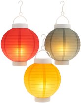 Set van 3 Solar Buiten-LED - Lampion - Hangende Lantaarns met Vlameffect Ø 20×23 cm (Geel, Rood, Grijs)
