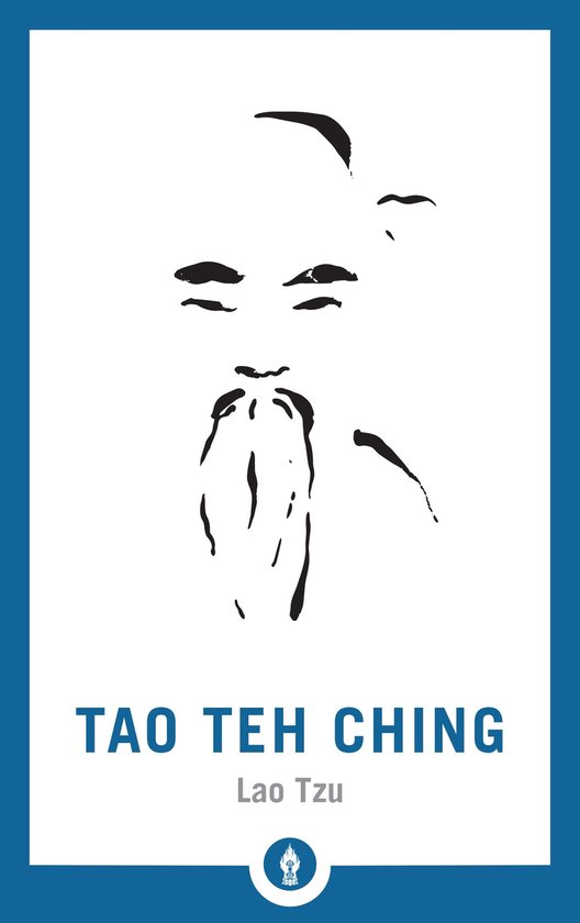 Lao Tzu's portret in zwart-wit, met tekst 'Tao Teh Ching'