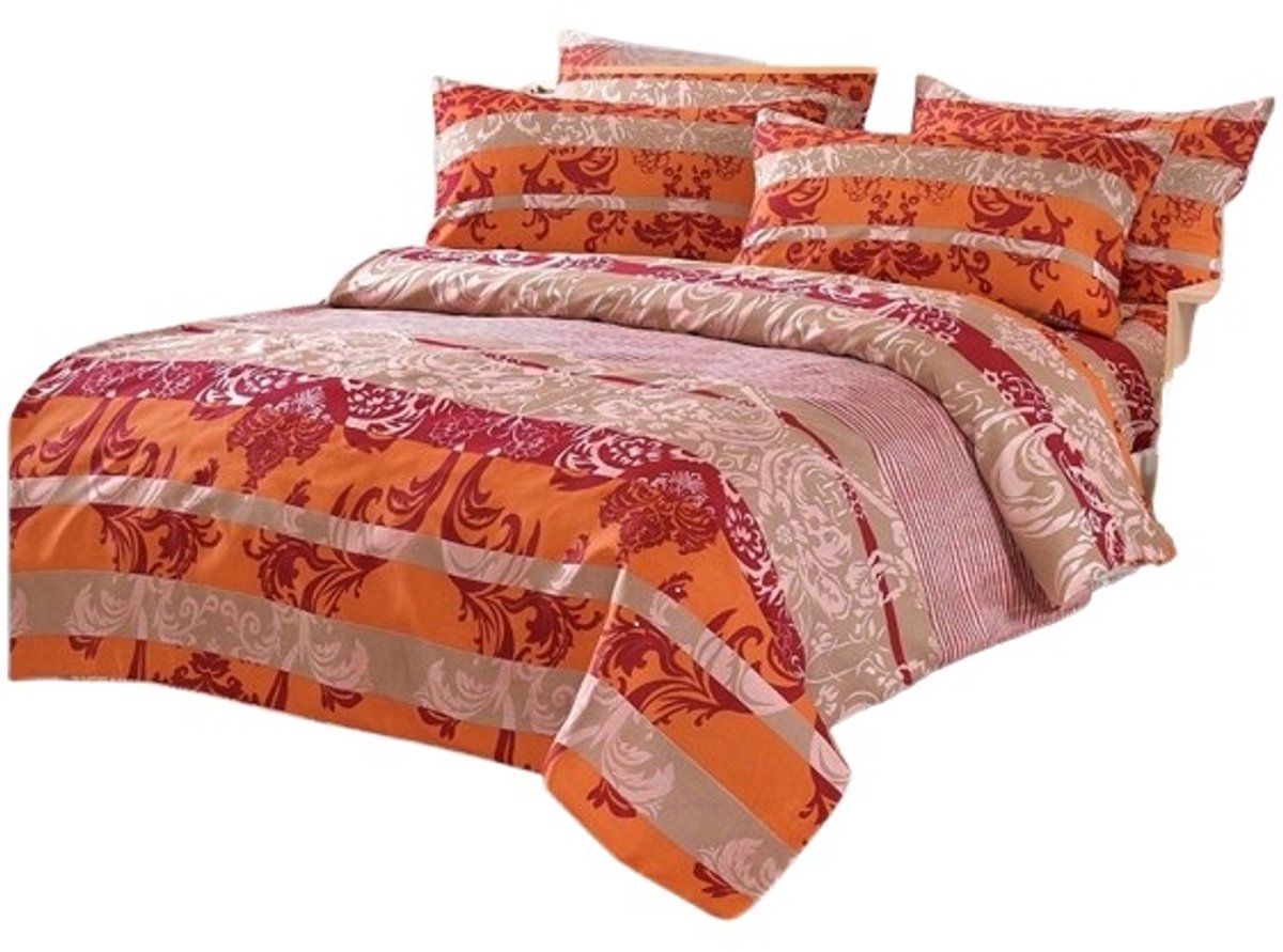 Oranje Bloemig Dekbedovertrek 180 x 220 cm – Bloemenprint met 2 Kussenslopen