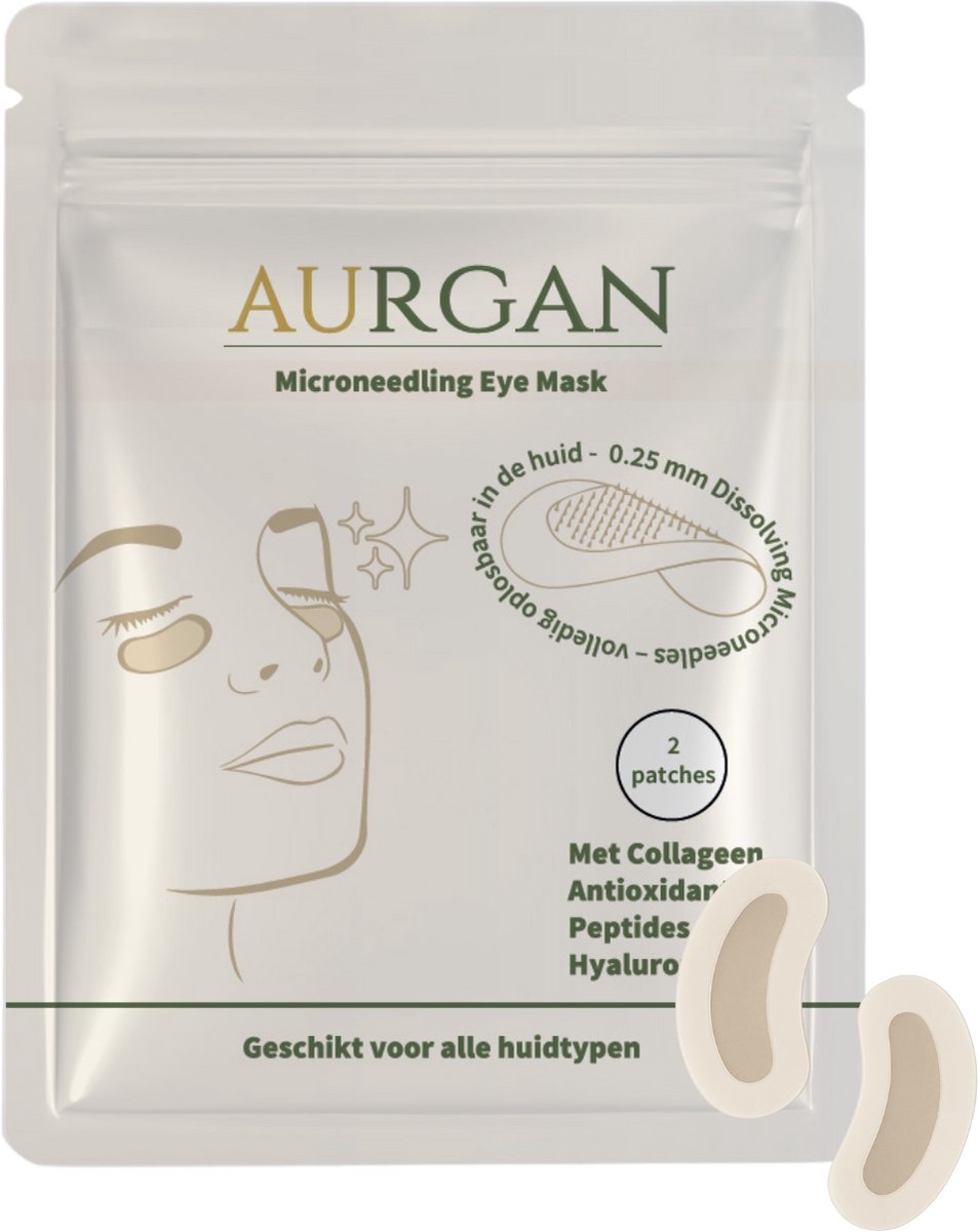Aurgan Microneedling Eye Mask – 2 stuks – Micro-Naald Oogpatch met Hyaluronzuur, Peptiden & Collageen – Tegen Wallen, Donkere Kringen & Rimpels - Eye Patch - Eye Pads
