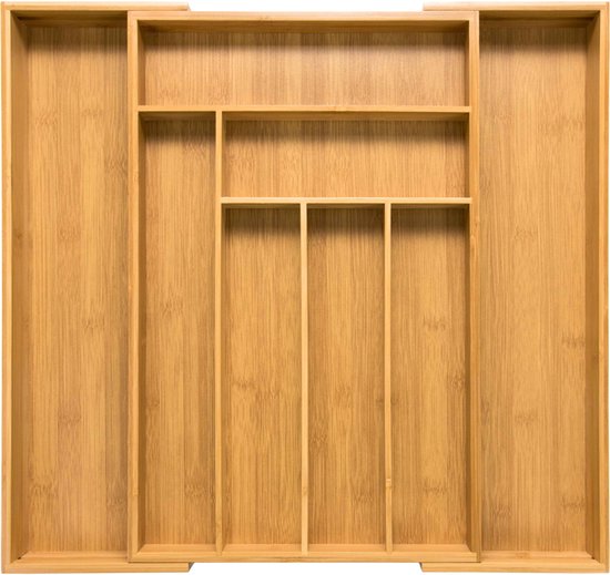 Budu Uitschuifbare Bamboe Bestekbak #47 (47 cm diep) - Bestekcassette Hout - Besteklade - 47 x 30,6 - 50 cm - 6/8 vakken