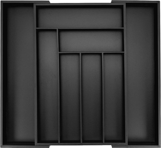 Bestekbak extensible Budu #45 en Bamboe (profondeur 45 cm) - Zwart - Cassette à couverts en bois - Range-couverts - 45 x 30,6 - 50 cm - 6/8 compartiments