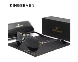 KINGSEVEN Zonnebril 7777 - Goudkleurig-Grijs – Heren - Vrouwen - Gepolariseerd - UV400 - Piloot