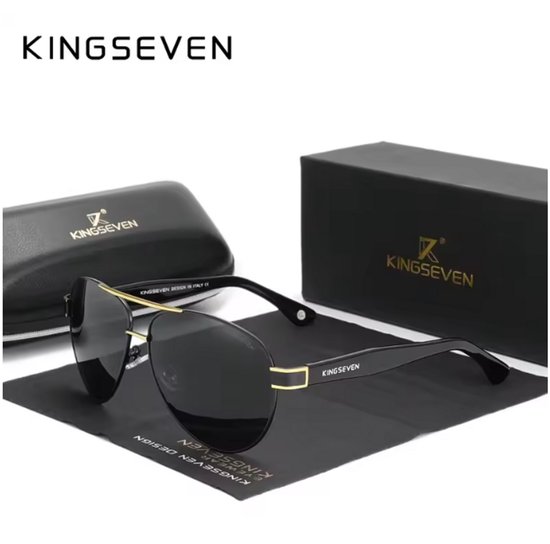 KINGSEVEN Zonnebril 7777 - Goudkleurig-Grijs – Heren - Vrouwen - Gepolariseerd - UV400 - Piloot