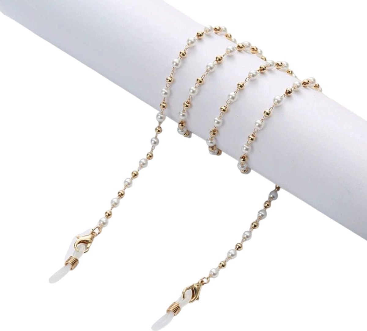 Brillenkoord Goud kleurig bolletje met parels- Youhomy accessoires Brillenkoord- Mondkapje hanger zilver met parels| ketting voor Vrouwen, Dames| Valentijnsdag| Sinterklaas cadeau| Kerstcadeau december| Glasses chain accessoires