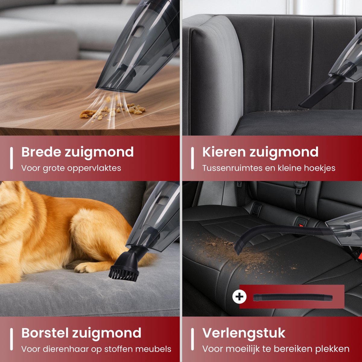Hiton Kruimeldief - Kruimeldief snoerloos - Handstofzuiger - Auto stofzuiger - Kruimelzuiger - 4 opzetstukken — afbeelding 5