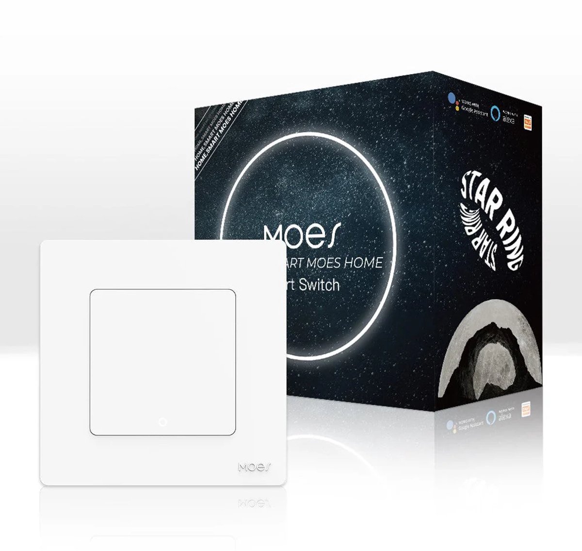 opbouw lichtschakelaar zonder NUL-draad | Werkt met Wifi op Tuya Smart en SmartLife | belasting 2200W, LED belasting 200W | achtergrondverlichting | voicecontrol