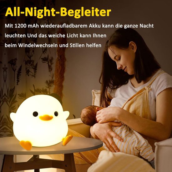 Nachtlampje - nachtlampje baby - Kindernachtlampje Eend - Babynachtlampje - met aanraaksensor - Kindveilig - USB-oplaadbaar - Dimbaar - LED - Slaapmaatje — afbeelding 2
