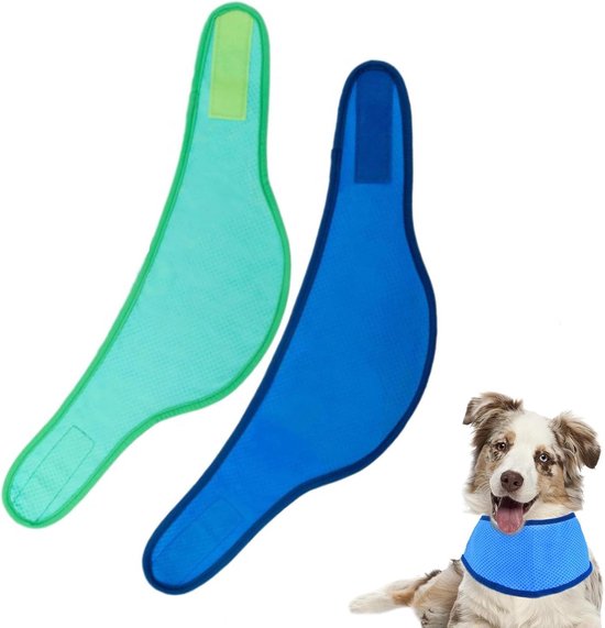 2 stuks - verkoelende honden bandana - hondenijs bandana - huisdier bandana - direct verkoelende sjaal - voor huisdieren - ademende - zomerse ijshalsband - voor honden, katten, kledingaccessoires - maat L - 56 cm - nekomtrek 40-52 cm - blauw en groen