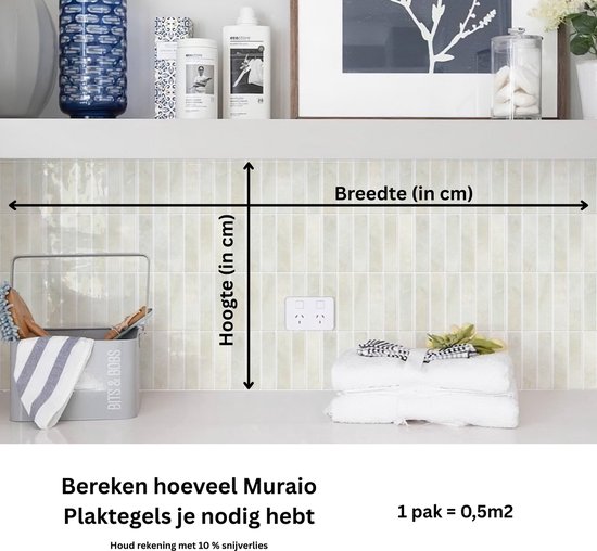 Muraio Sticky Tiles - 10 pièces Autocollants Carrelage - Autocollants Muraux 3D Stickers muraux Cuisine - Autocollants Carrelage Salle de Bain - Grijs/beige