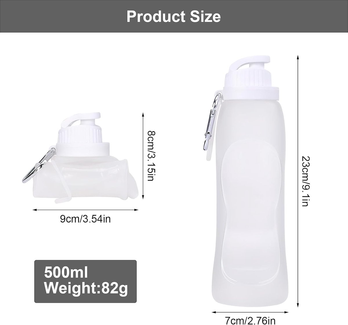 Soft Flask - 500 ml - Opvouwbare Waterfles - met karabijnhaak - Waterfles - Drinkfles - BPA-vrij - Siliconen - Lekvrij - Voor hydratatie pack fietsen marathon lopen wandelen klimmen - Blauw — cadeau in Sport & Outdoor - foto 2