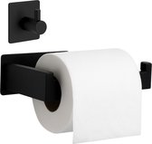 Porte-rouleau de papier toilette avec crochet pour serviette - Porte-rouleau de Papier toilette - Porte-papier toilette - Porte-rouleau de papier toilette en acier inoxydable - Zwart - Kit de montage inclus - Coopley