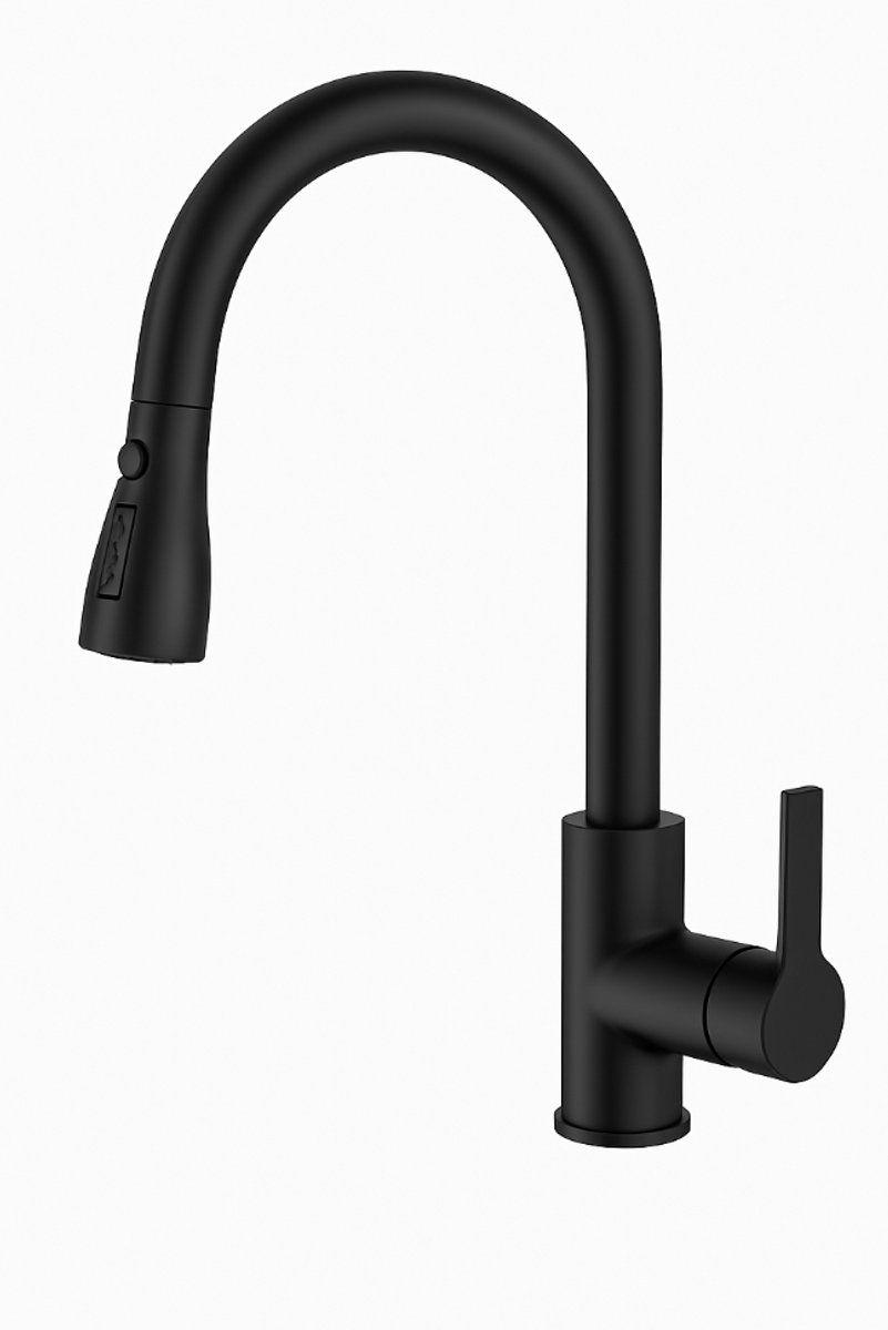 Nifkos - Premium keukenkraan met Uittrekbare Uitloop - Handdouche - Uittrekbaar - Mengkraan -Flexibele Slang - Zwart - KF12