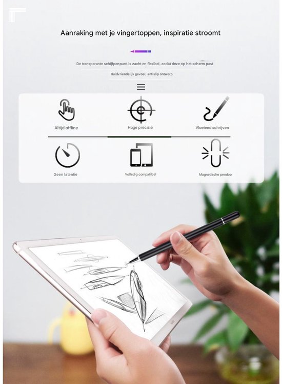 Styluspen - Tablet pen - Voor smartphones, tekentablets - Ronde punt - Touch - Zwart van Merkloos — afbeelding 4
