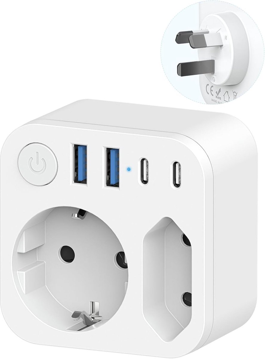 Famanu Reisadapter Australië, Duitsland, stekker met 4 USB (2 type C), 2-voudige reisadapter, Nieuw-Zeeland, reisstekker, stekkeradapter, Schuko op type I voor Nieuw-Zeeland, Australië, China, Argentinië